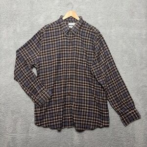 NWT Saddlebred Men Shirt XXL Brown Blue Tartan Plaid Flannel Button Up Classic